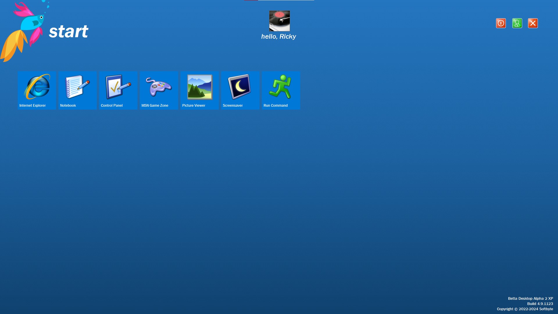 Betta Desktop - Start Screen